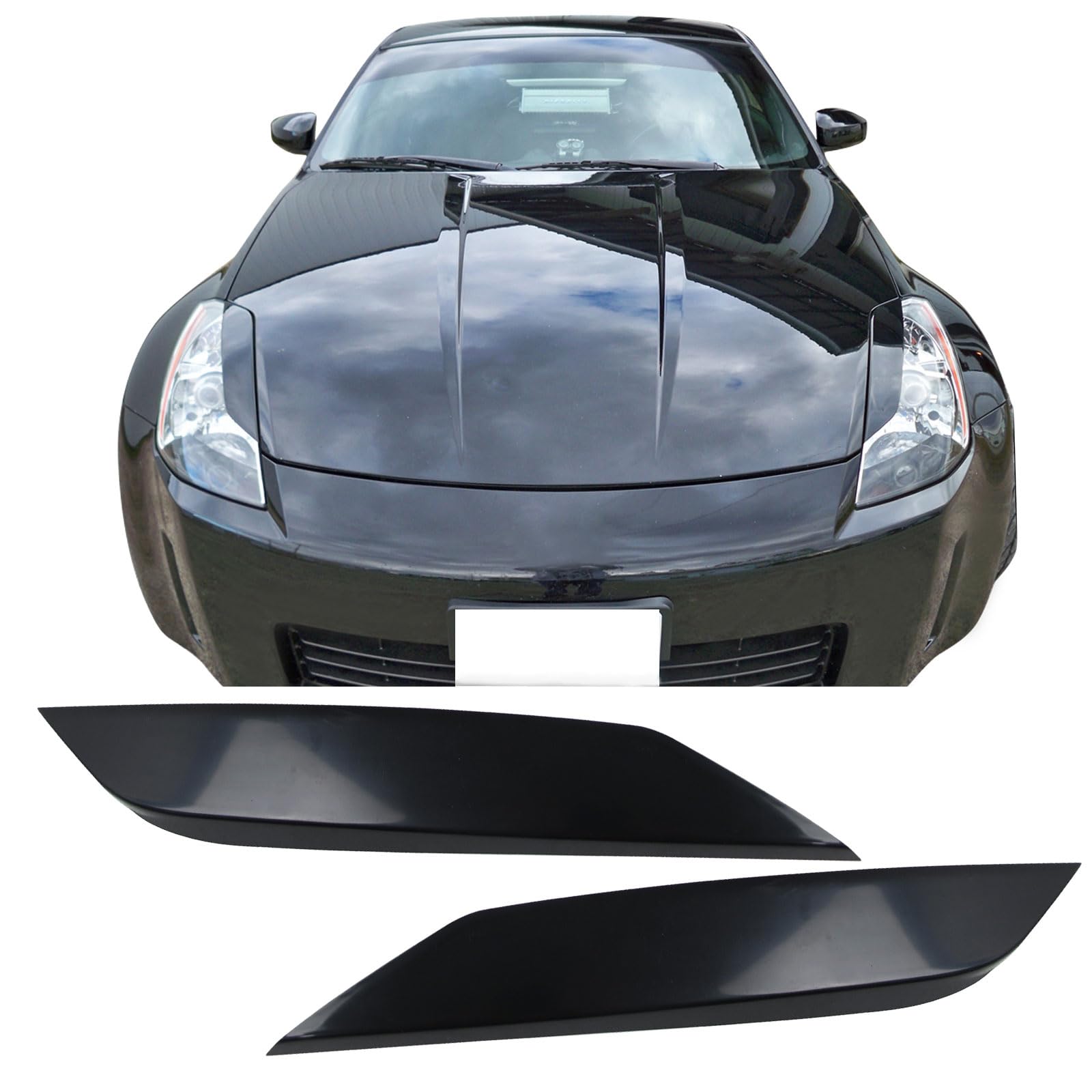 IKON MOTORSPORTS ABS Headlight Eyelids for 2003-2009 350Z, Unpainted, Model 9-EY-0106, Eyebrows Cover