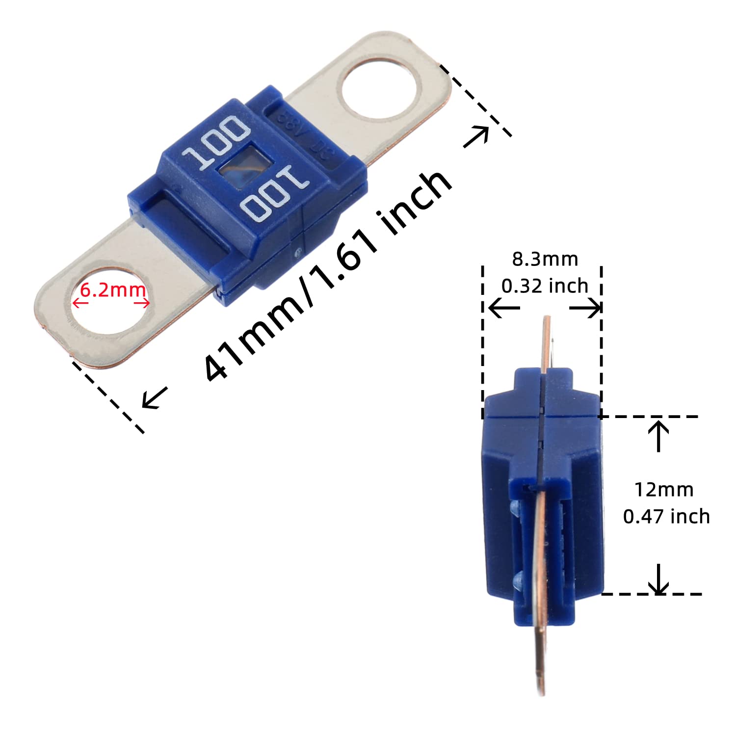 BOJACK AMI/Midi Fuse 100A High Current Fuse Bolt-on Fuse 100 Amp for Cars, Trucks, Construction Vehicles, Buses, Caravans (Pack