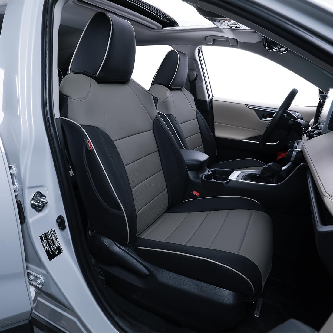 Ekr Custom Fit Rav4 Car Seat Covers For Select Toyota Rav4 Limited Xle Se Platinum Adventure 2013 2014 2015 2016 2017 2018 (Not For Hybrid) - Full Set, Leather (Black/Gray)