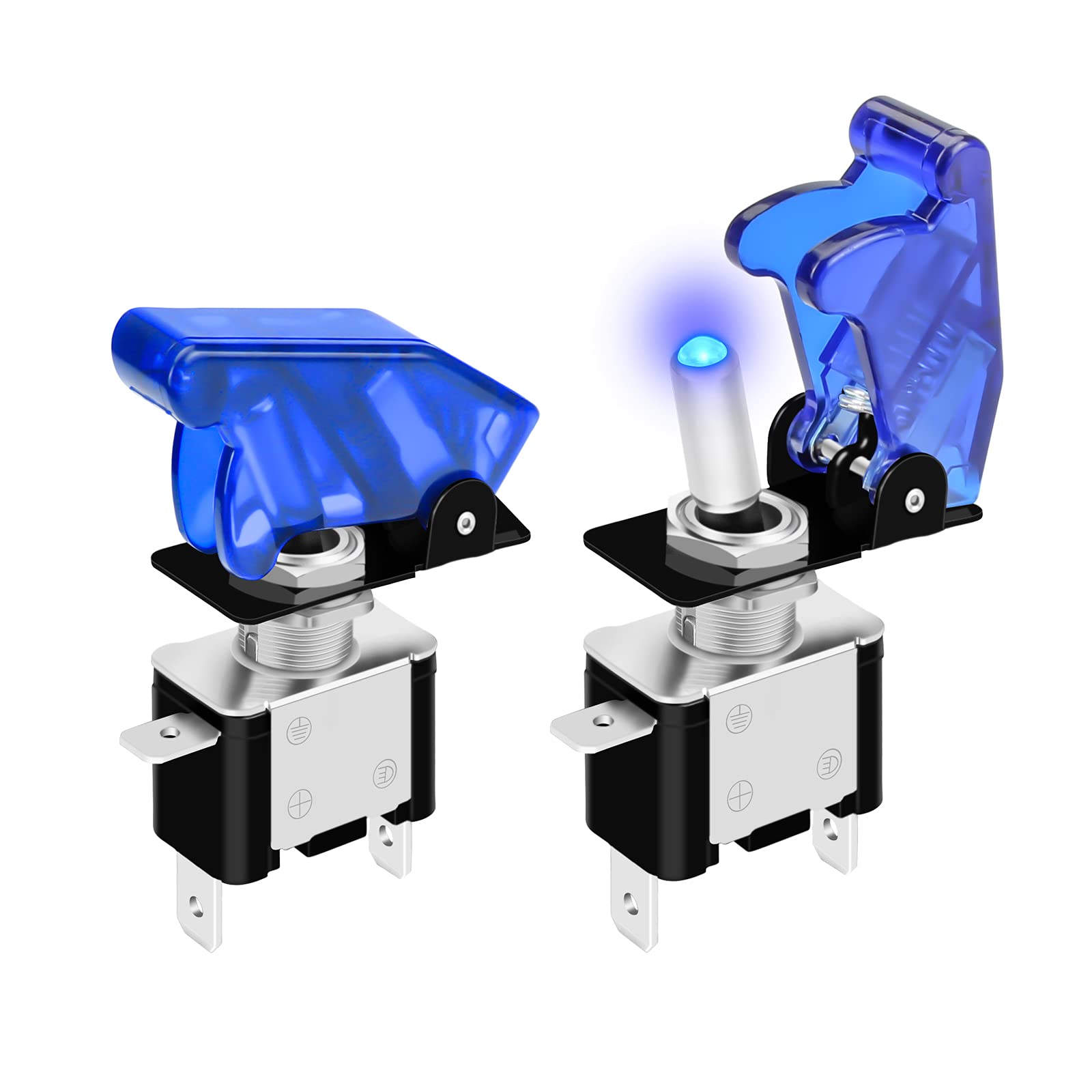 DAIERTEK 12V Blue LED Toggle Switch with Safety Cover, 20 AMP, 3 Pin, Heavy Duty, ASW-07D-BL, 2 Pack