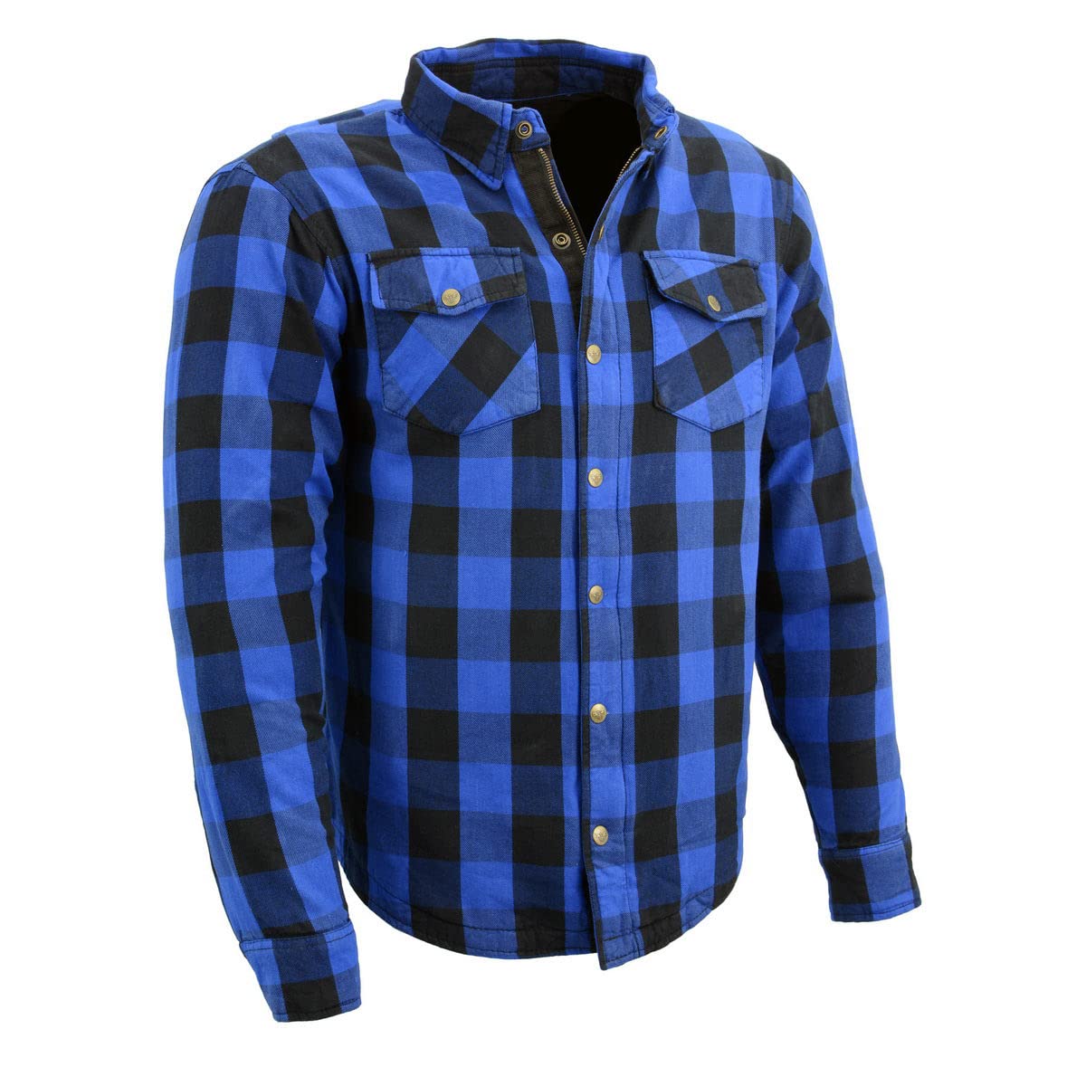 Milwaukee Leather Men's Plaid Flannel Blue Biker Shirt with CE Approved Armor Reinforced w/Aramid Fiber MPM1634-4X-Large