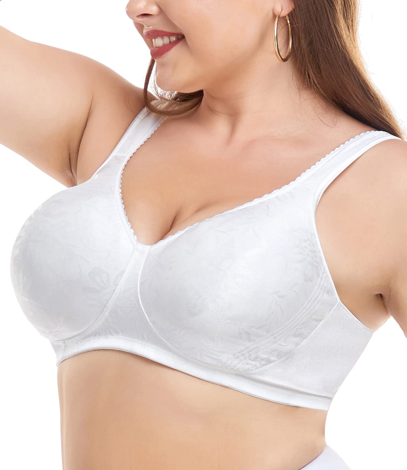 Wirarpa Womens Minimizer Bras No Underwire Comfortable Full Coverage Wide Strap Plus Size No Padding Bra White 42D