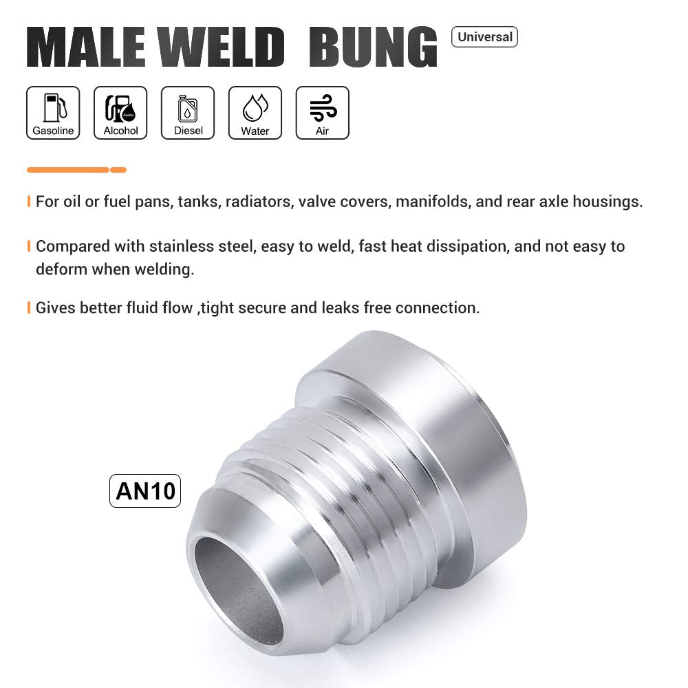 Pqy 6An/8An/10An Male Weld On Fitting Bung Hose Adapter Fuel Oil Aluminum Pack Of 4 (An10)