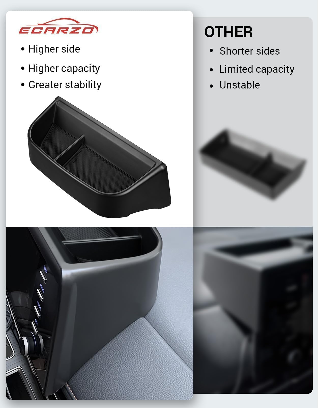 Ecarzo Center Console Dash Storage Tray for 2021-2024 Toyota Sienna, Black, ABS Material, Sunglass Holder, Model ECZ072