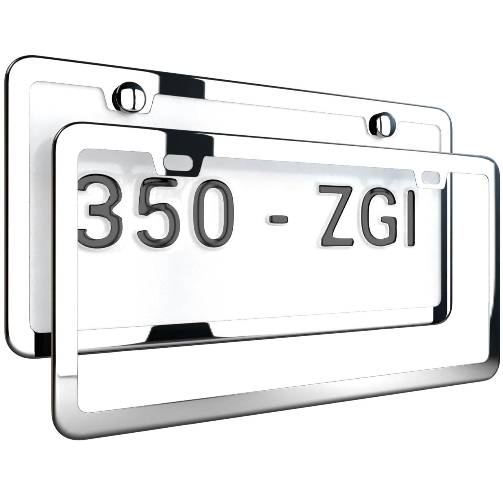 Deselen Gloss Silver License Plate Frame, Metal Thin Stainless Steel With 2 Holes Screw Cap, 2 Pack (Glossy Silver(Mirror Finish