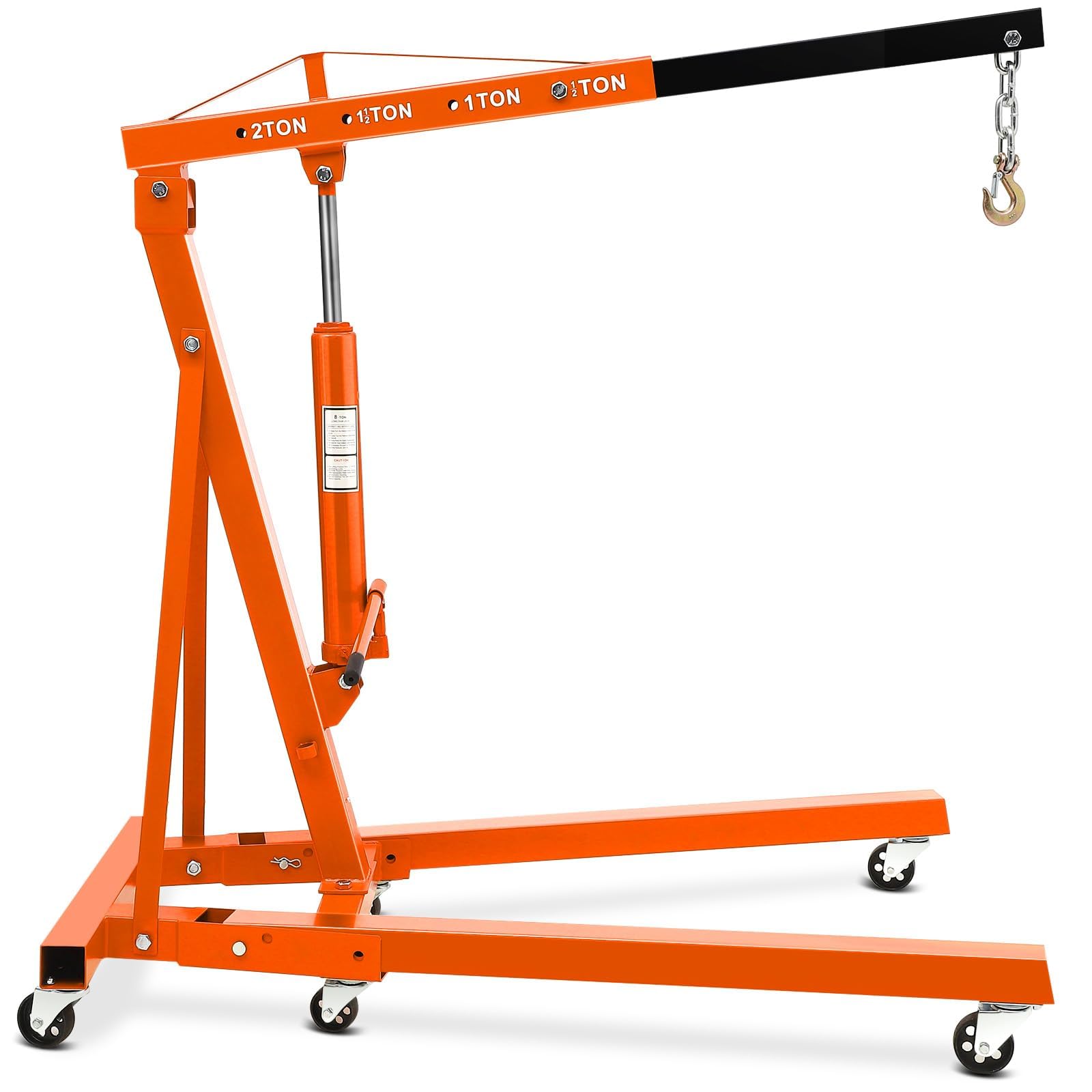 SierraSquad Heavy Duty 2 Ton Folding Hydraulic Engine Hoist - 4400 lbs Shop Crane, Adjustable Telescopic Boom, 6 Wheels & Lever,