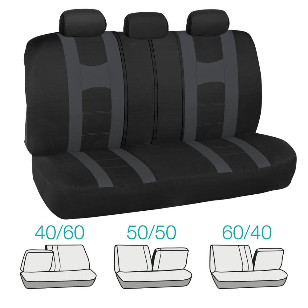 Carxs Forza Series Charcoal Gray Seat Covers Full Set Combo With Car Floor Mats - Front And Rear Bench Cover & Floor Mat Protect