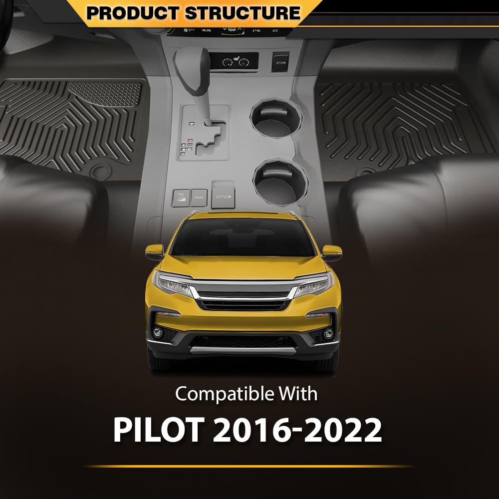 G-PLUS TPE Floor Mats Floor Liners, Compatible with Honda Pilot Sedan & Hatchback Coupe 8 Passenger Models 2016-2022, 1st & 2nd