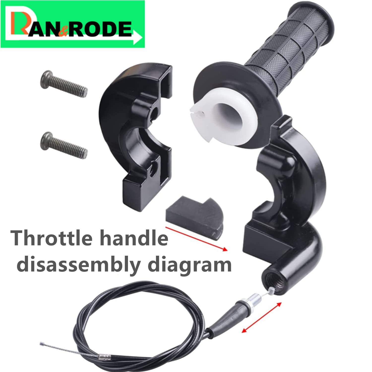 Ran&Rode Mini Bike Throttle Assembly - Black Twist Throttle for Coleman 200cc, Thermoplastic Rubber, Handlebar Replacement