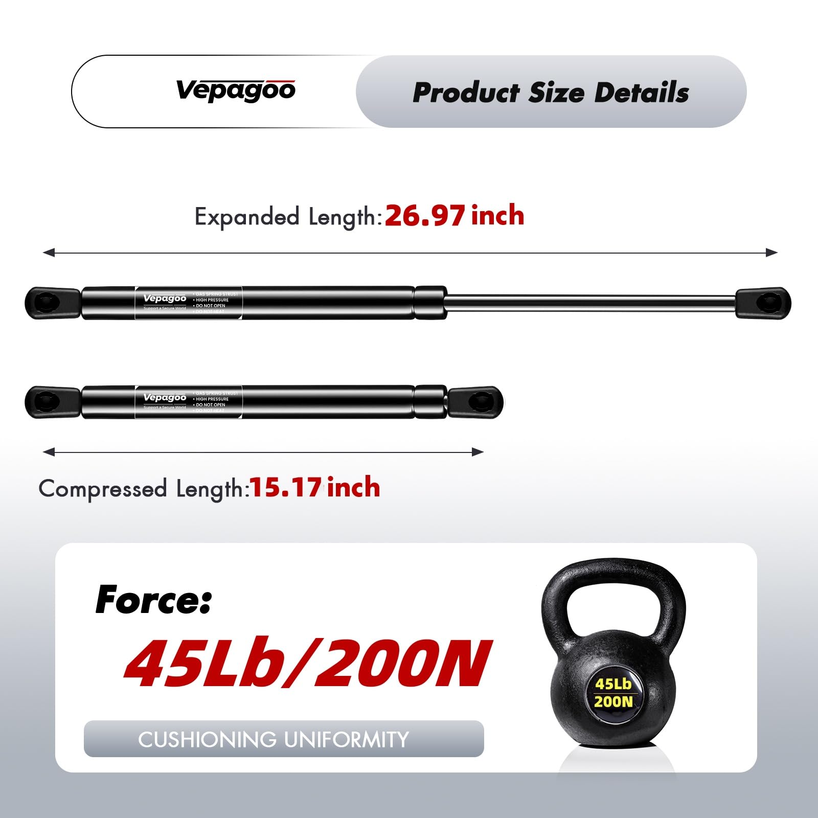 Vepagoo 27In 45Lb Per Gas Strut Shock Lift Support Replacement For Truck Bed Cover Undercover Topper Pickup Tonneau Cover And Ot