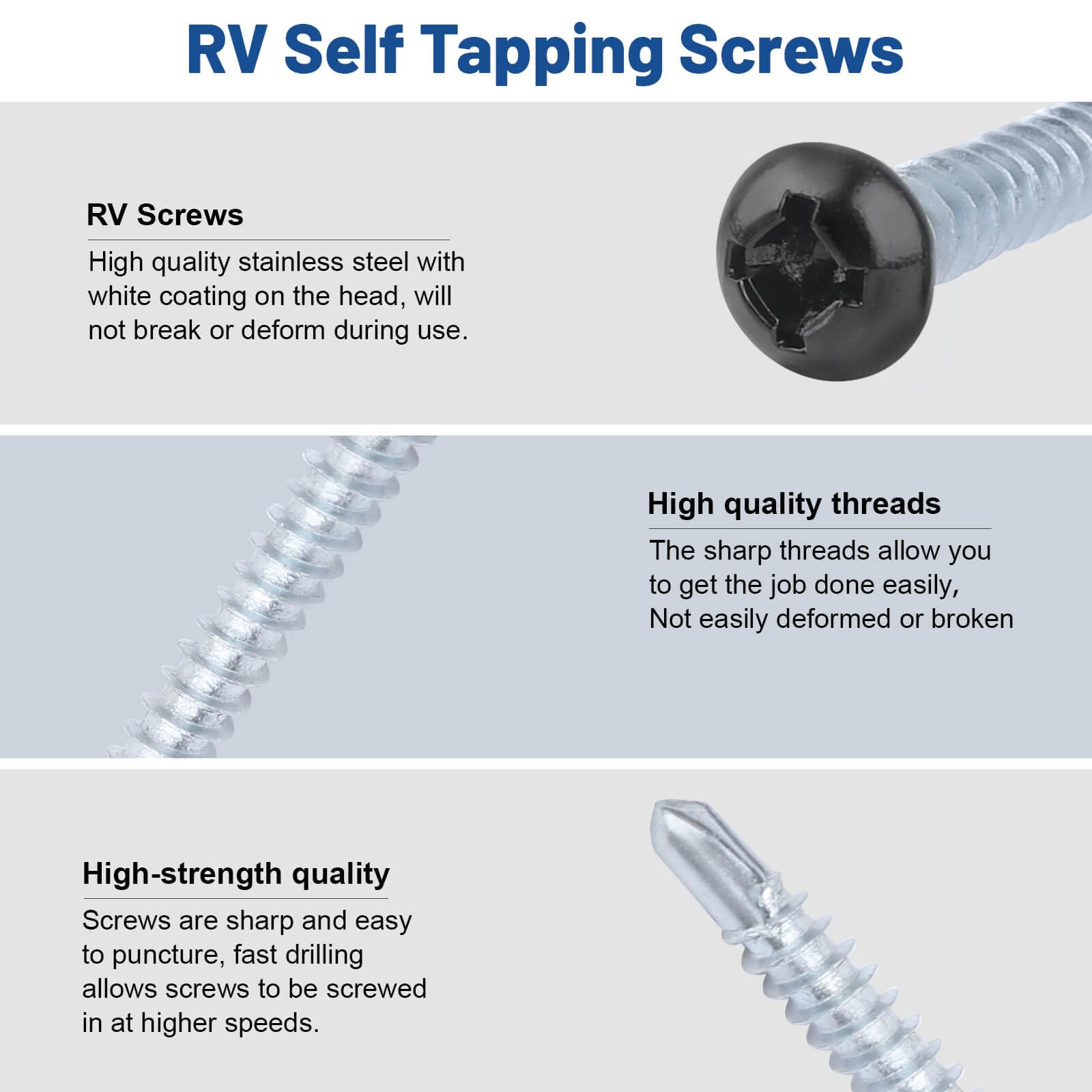 Pan Head Metal RV Screws Black #8 x1-1/2 for Quad Drive Self Tapping Drill RV Interior and Exterior Enclosed Trailer Repair Scre
