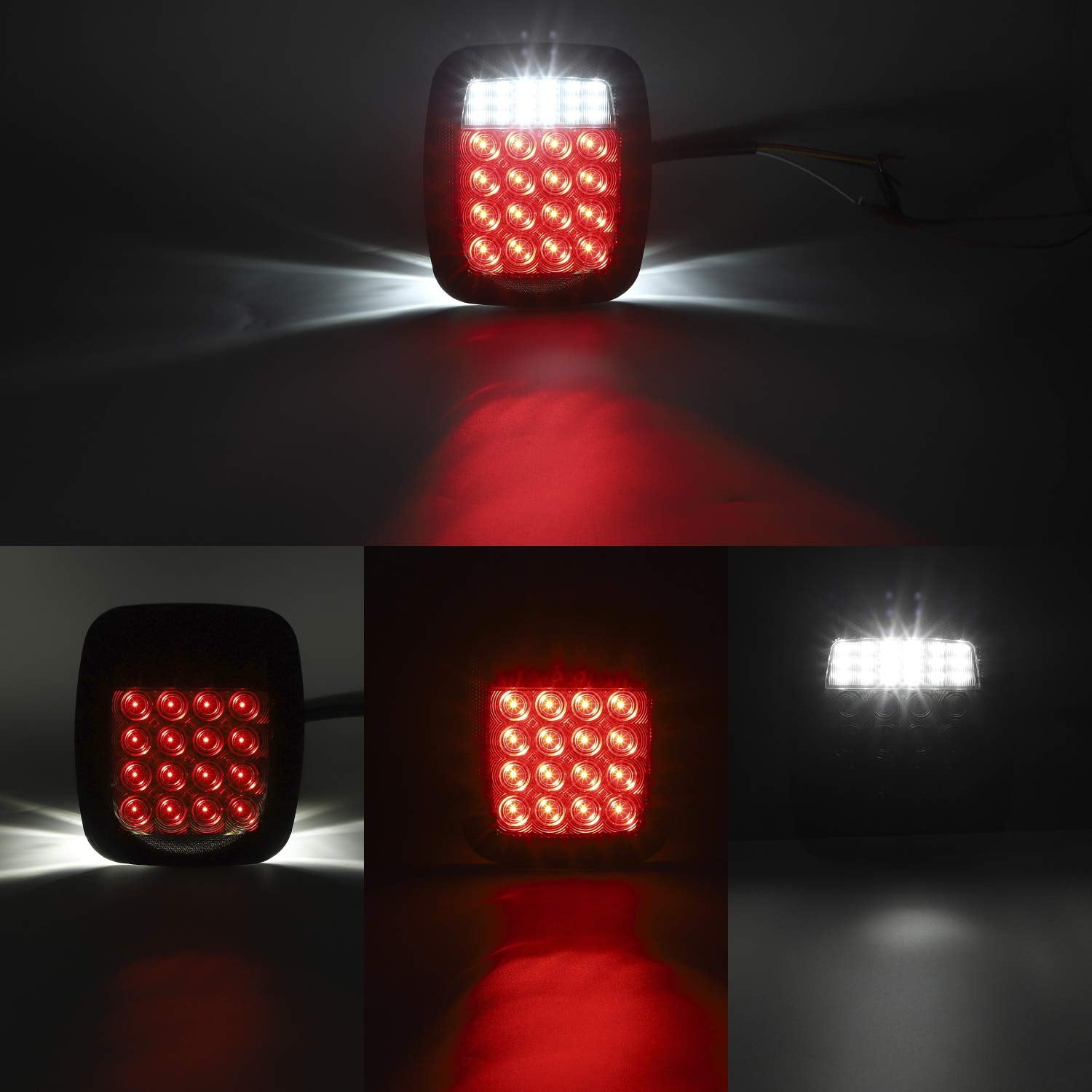 Partsam 2Pcs Universal Smoked Square 38 LED Signal Tail Lights 5.9"x6.69" for Flatbed Trucks, Brake & Reverse Lights