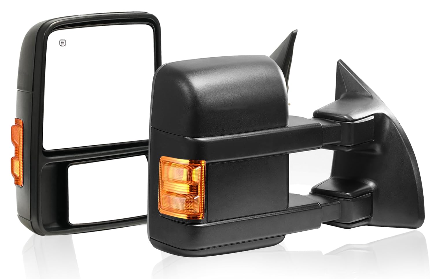 Towing Mirrors Left & Right Pair for 08-16 F-250 F-350 F-450 F-550 SUPER DUTY,POWER HEATED,AMBER SIGNAL, Covex Lens, BLACK Mirro