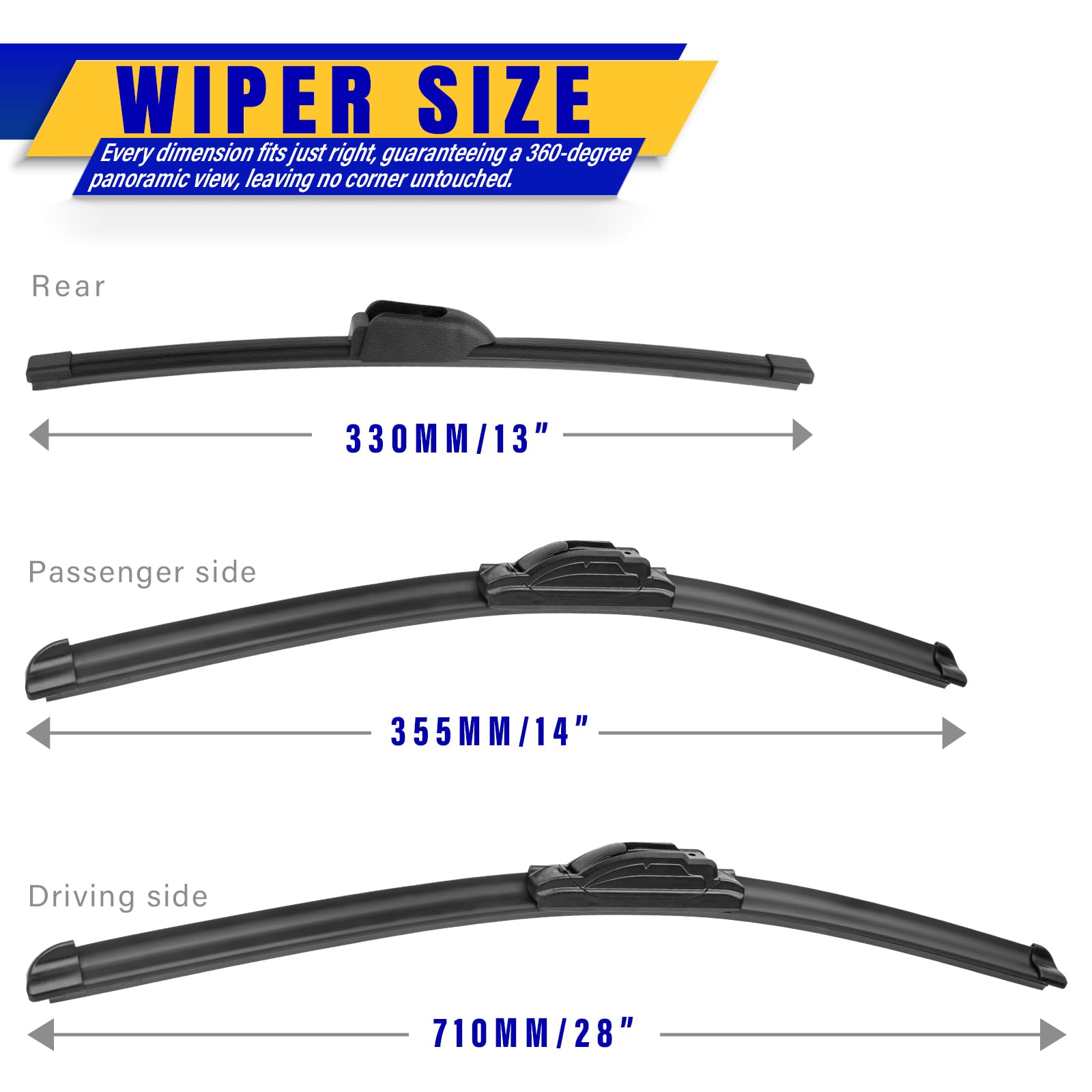 Rooppa Windshield Wiper Blades Replacement Set - 28"/14"/13" Natural Rubber for 2011-2016 Hyundai Elantra/2013-2017 Elantra