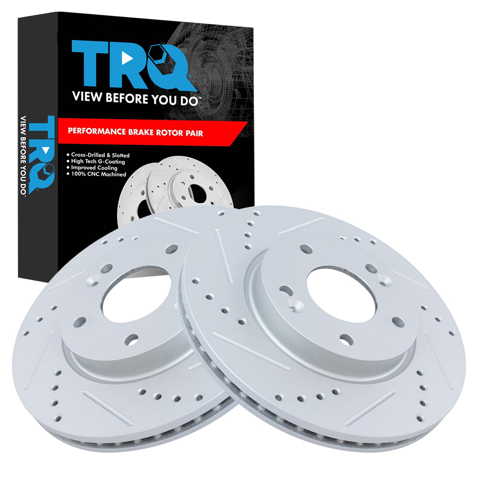 Trq Front Performance Brake Rotor Drilled Slotted Pair For Elantra/Elantra Coupe/Elantra Gt/Forte/Forte Koup / Forte5 / Soul/Vel