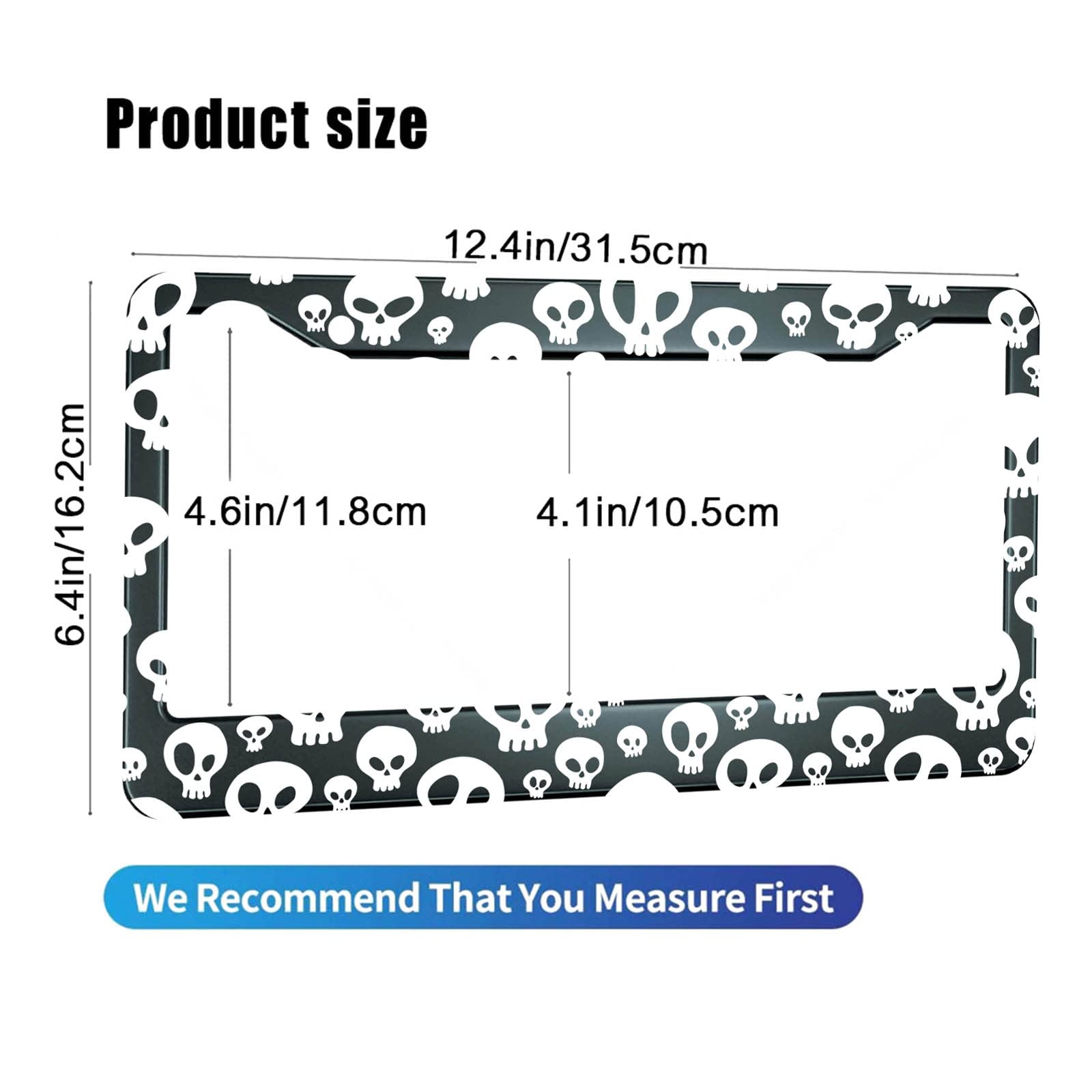 Hosnye Skulls License Plate Frame Skull Horror Halloween Black Metal License Plate Cover Front Plates Frames Car Tag Frame For W