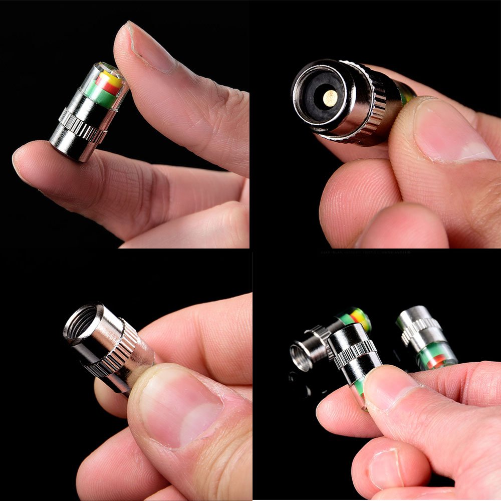 Anki HappiGo Tire Pressure Monitor Valve Stem Caps - 4 Pcs, 32-35 PSI, Silver, Easy to Read 3 Color Eye Alert