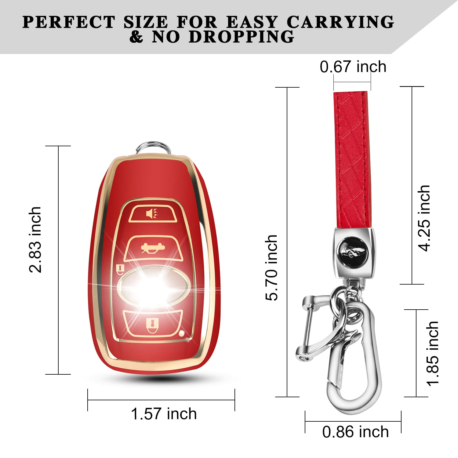 QBUC Leather Key Fob Cover Case for Subaru Forester, CrossTrek, Outback - Small, Red