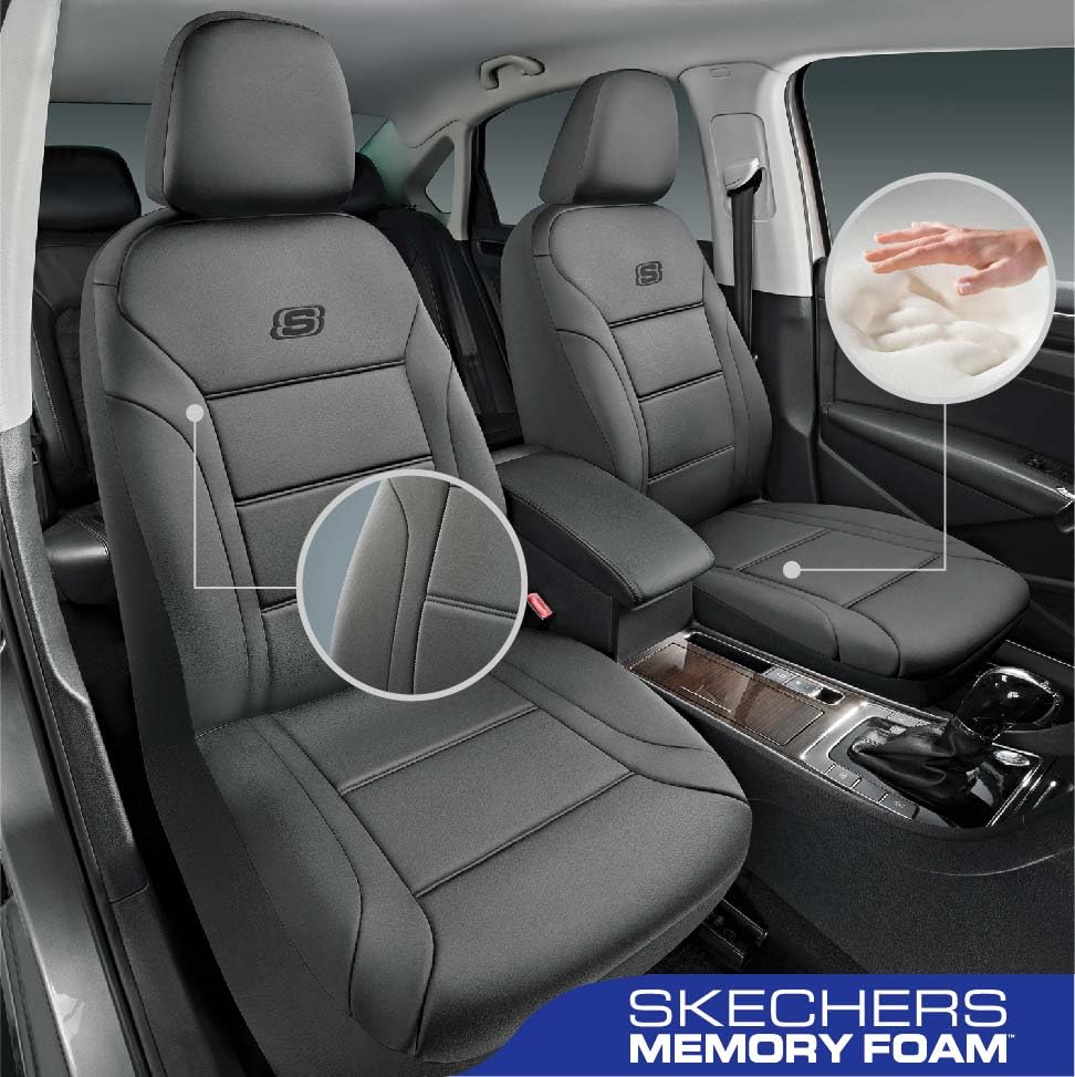 Skechers Memory Foam Car Seat Covers, Grey Lycra Fabric, Airbag Compatible, Two Front Seats, Model SK01036GREY