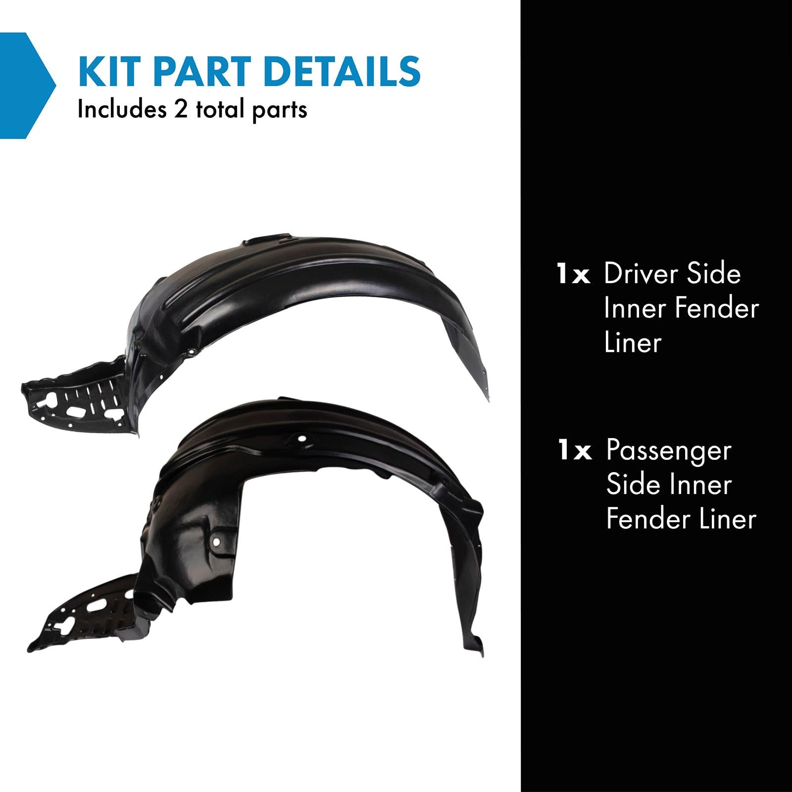 Trq Inner Fender Liner Set Compatible With 2009-2011 Acura Tl Ac1248126 Ac1249126