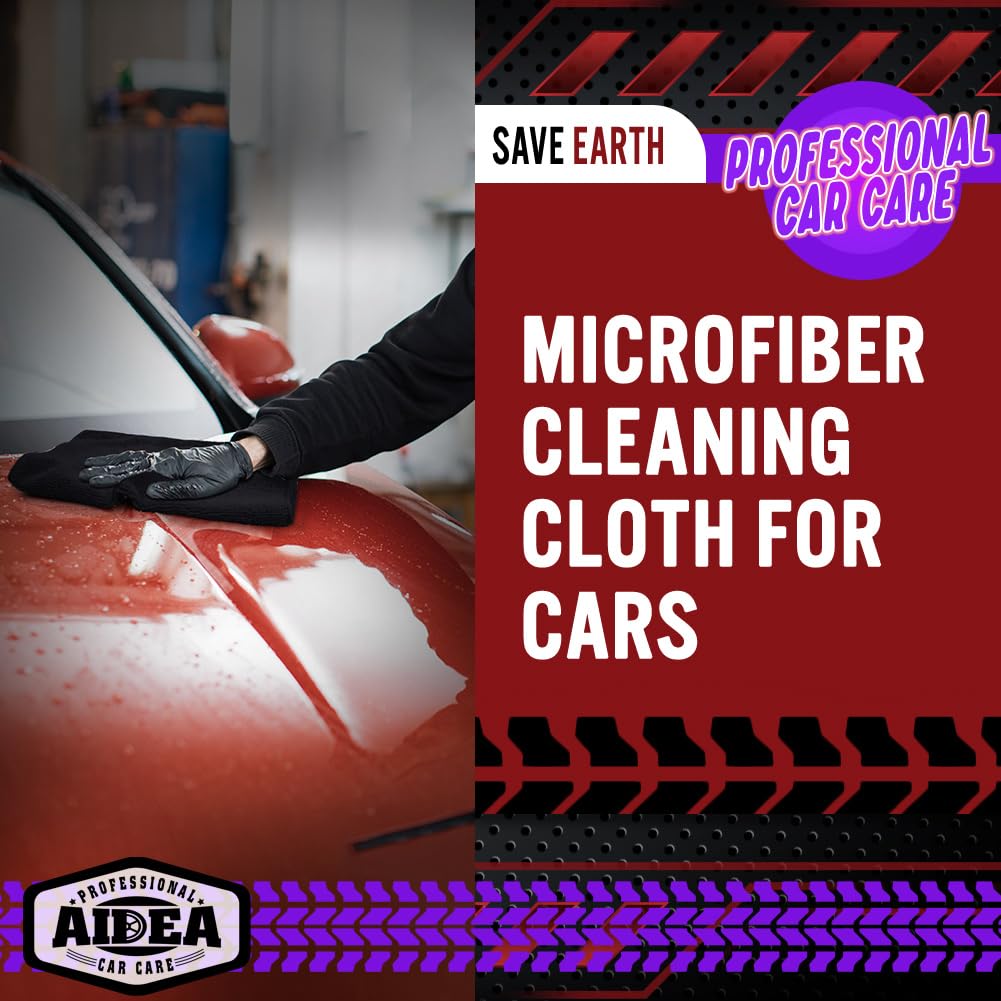 Aidea Microfiber Cleaning Cloth Black 20Pk, Microfiber Towels For Cars, Premium Car Cloth, Dusting Cloth Lint Free Cleaning Rags