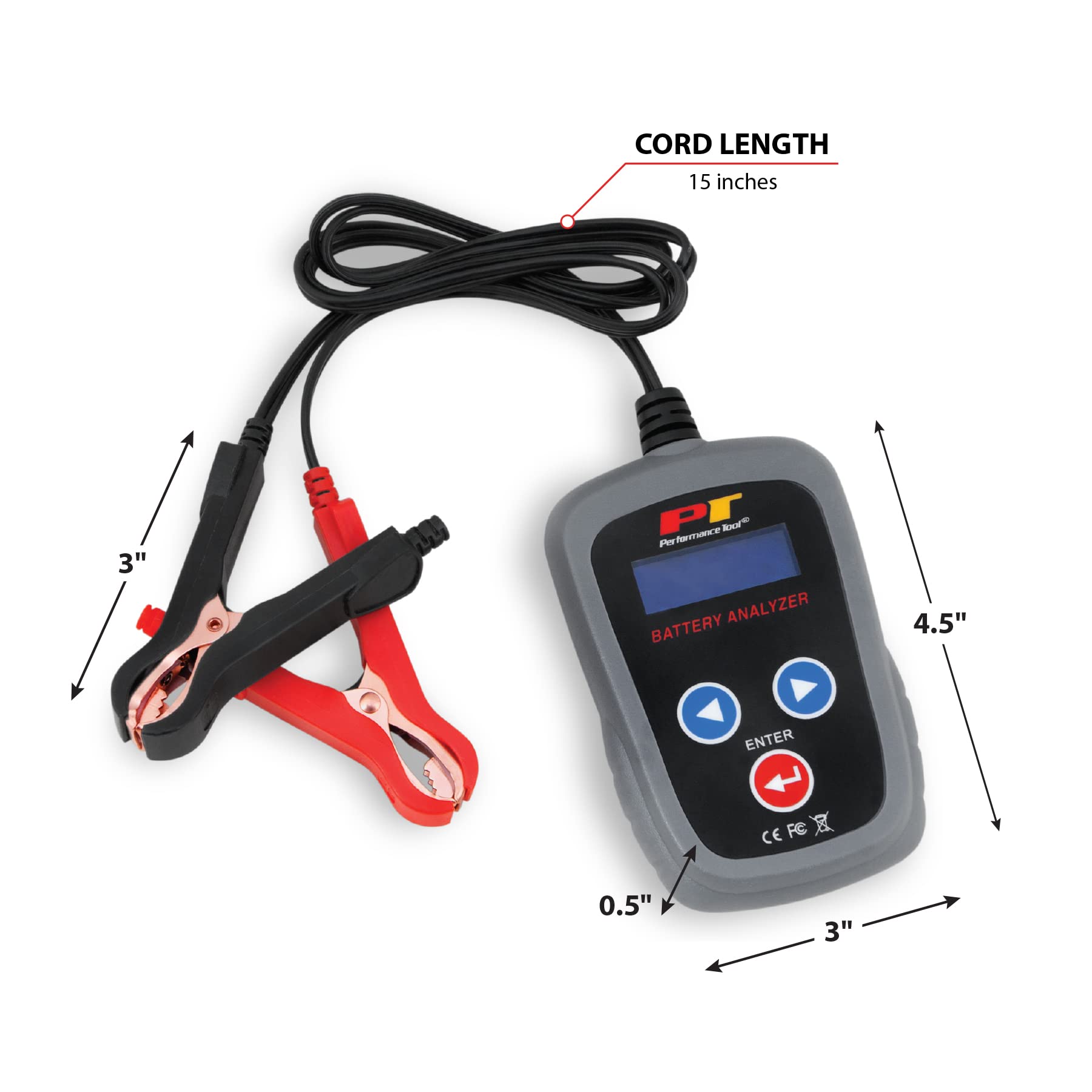 Performance Tool W2998 Digital 12 Volt Portable Battery Analyzer (200-1200 Battery Types: La, Agm, And Vrla), 1 Pack Black