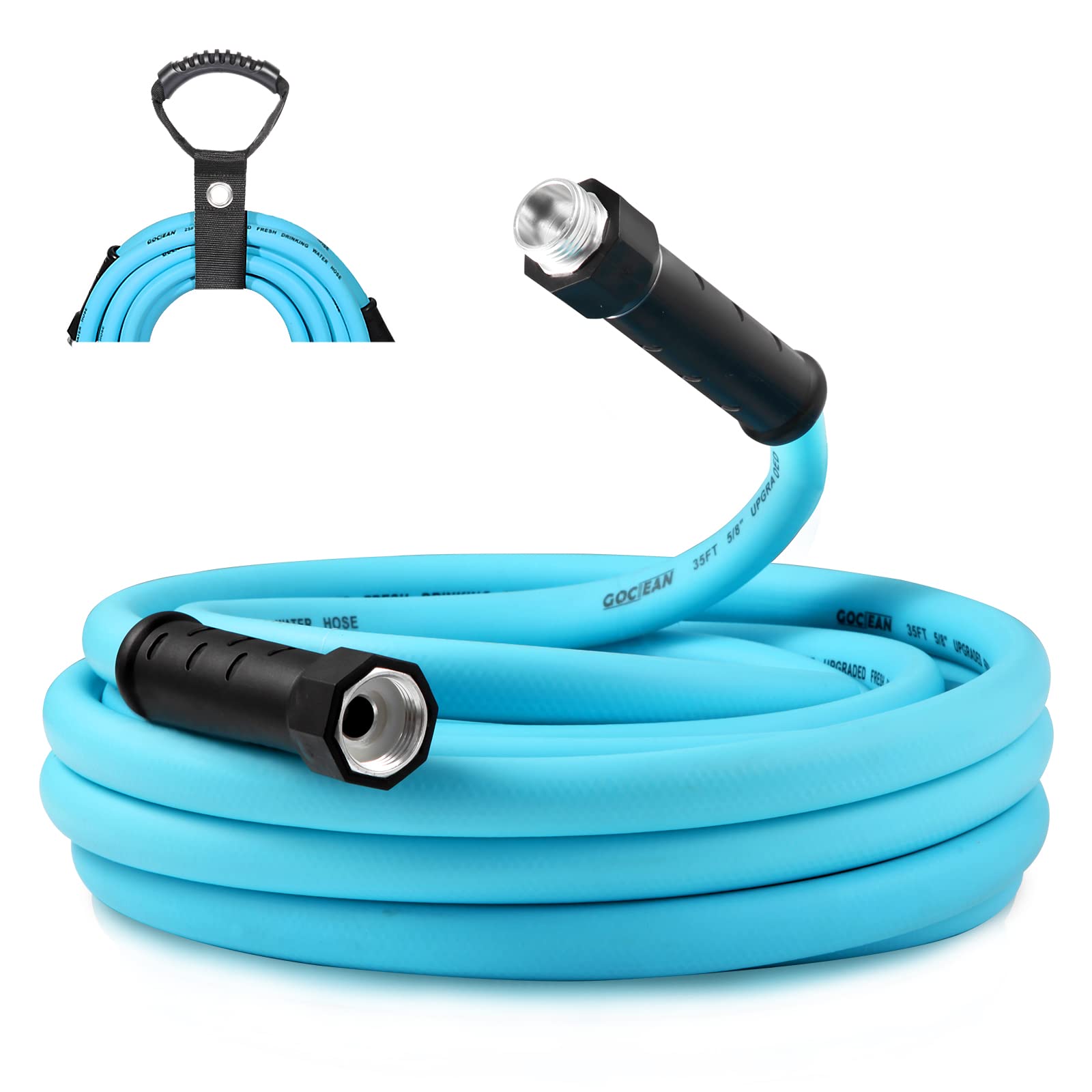Gociean 25Ft Upgraded Rv Water Hose With Storage Straps, 5/8'' Rv Drinking Water Hose, Leak Free And Anti-Kink Design, Camper Fr