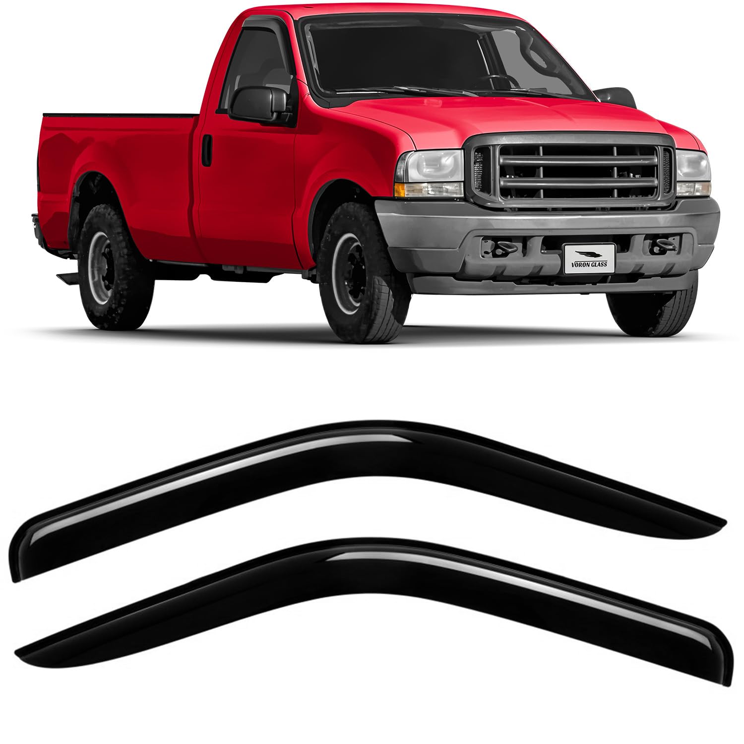 Voron Glass Tape-On Extra Durable Rain Guards For Trucks Ford F250 To F750 1999-2016 Regular Cab, Window Deflectors, Vent Window
