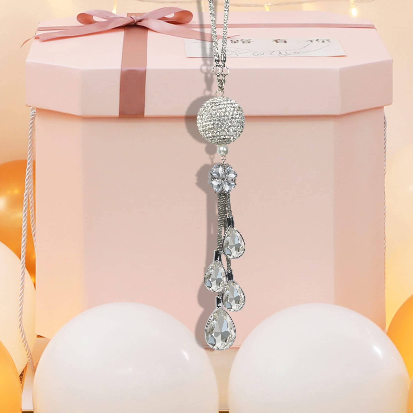 Bling Car Accessories For Women And Man,Cute Decor Women,Lucky Crystal Sun Catcher Ornament,Rear View Mirror Ball Charm (30 Mm Clear) (White)