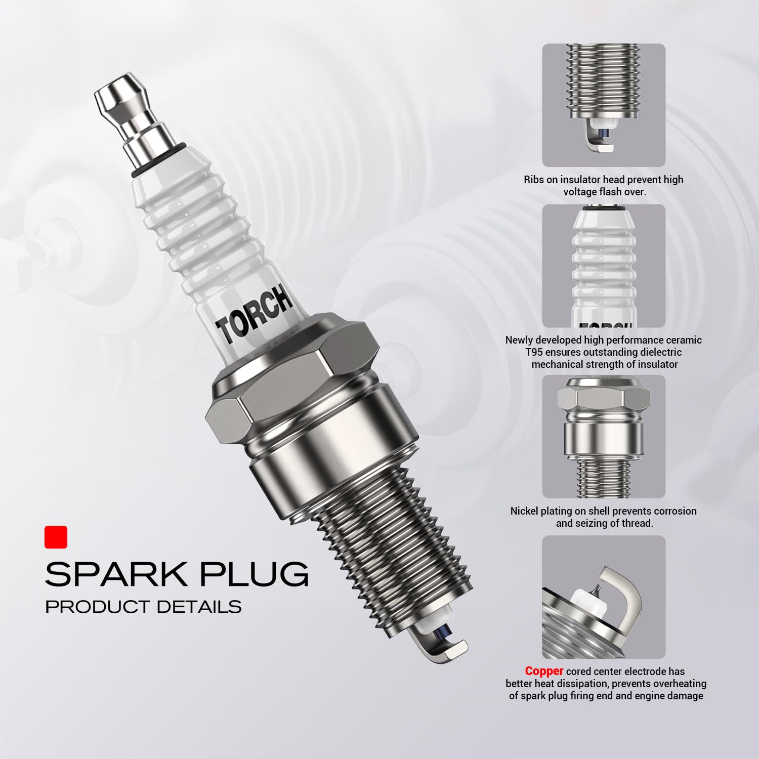 TORCH 2PK F7RTC Spark Plugs for NGK, Bosch, Champion, Denso, ACDelco - OEM Replacement, High Performance