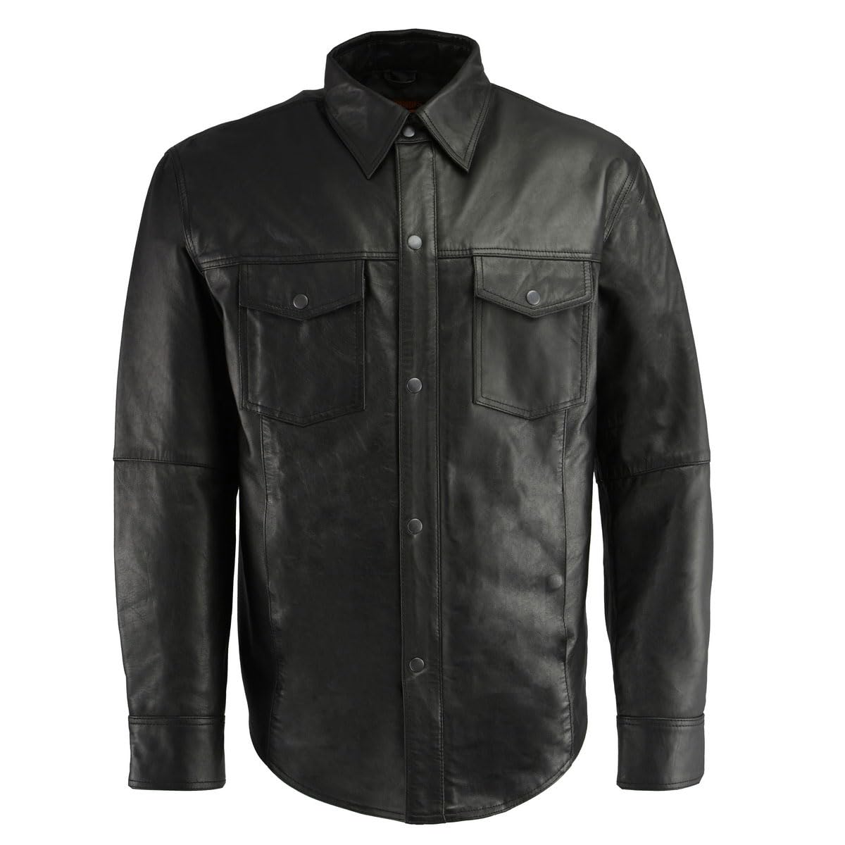 Milwaukee Leather LKM1601 Men's Black Lightweight Snap Front Casual Biker Leather Shirt - Medium