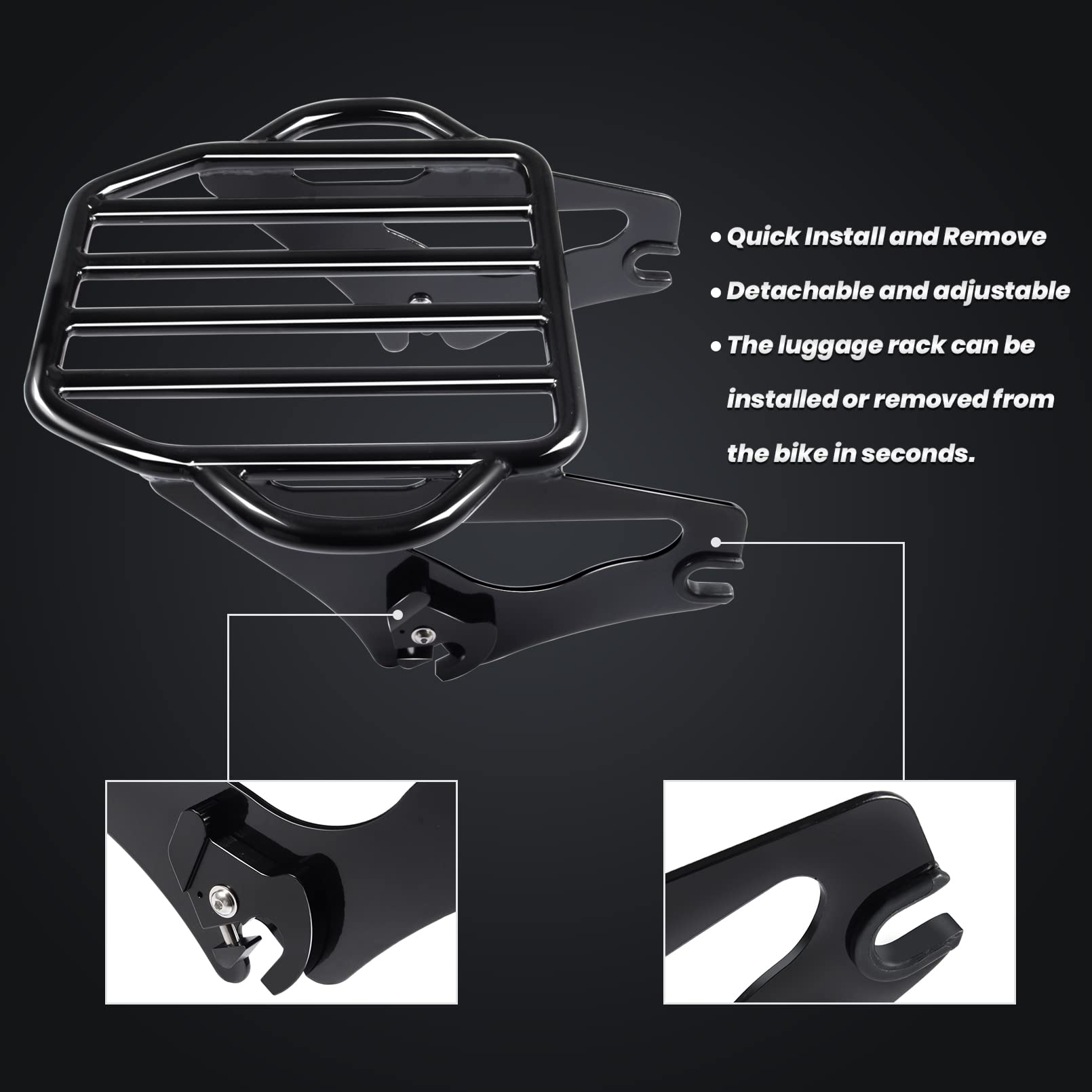 Benlari Gloss Black Detachable Luggage Rack for Harley Touring 2009-2024, Alloy Steel, Model 714565801704