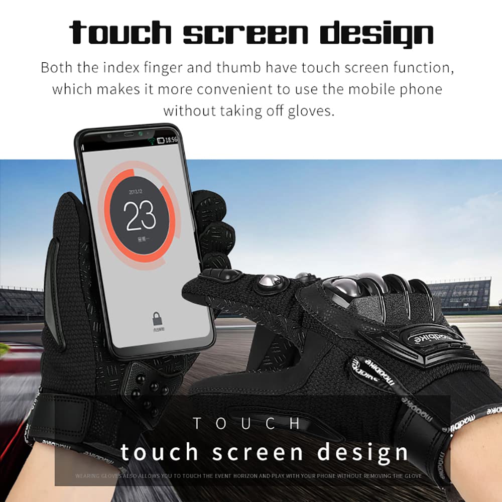 Motorcycle Gloves Air Flow Steel Knuckle Touchscreen BMX MX ATV MTB Motocross Dirt Bike Racing Downhill Tactical Gloves (Black,