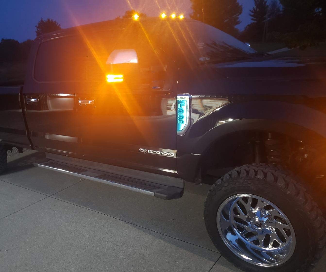 Ijdmtoy Ice Blue Led Background Illumination Kit Compatible With 2017-2021 Ford F250 F350 F450 Super Duty Side Fender Chrome Emb