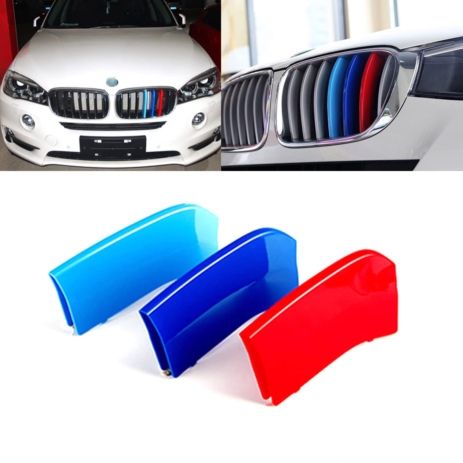 Xotic Tech M-Colored Tri Grille Insert Trims Strips, Front Center Kidney Grilles Compatible with BMW X5 F15 2014-2018, X6 F16 20