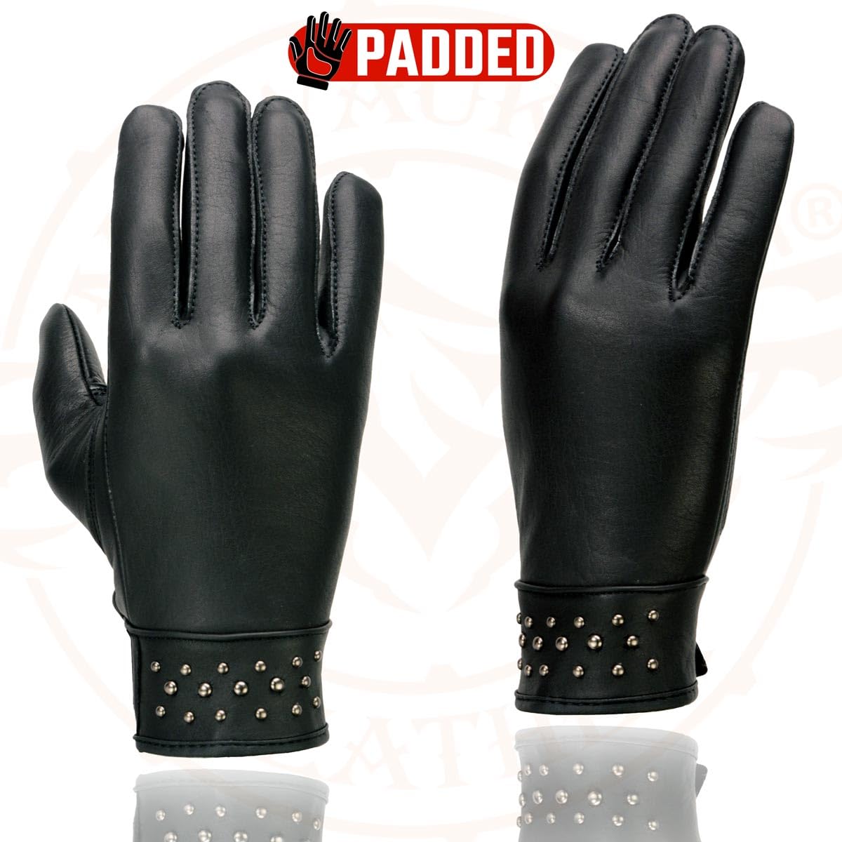 Milwaukee Leather MG7760 Women's Black Leather Gel Palm Lightweight Motorcycle Hand Gloves W/Stylish Wrist Detailing - Medium