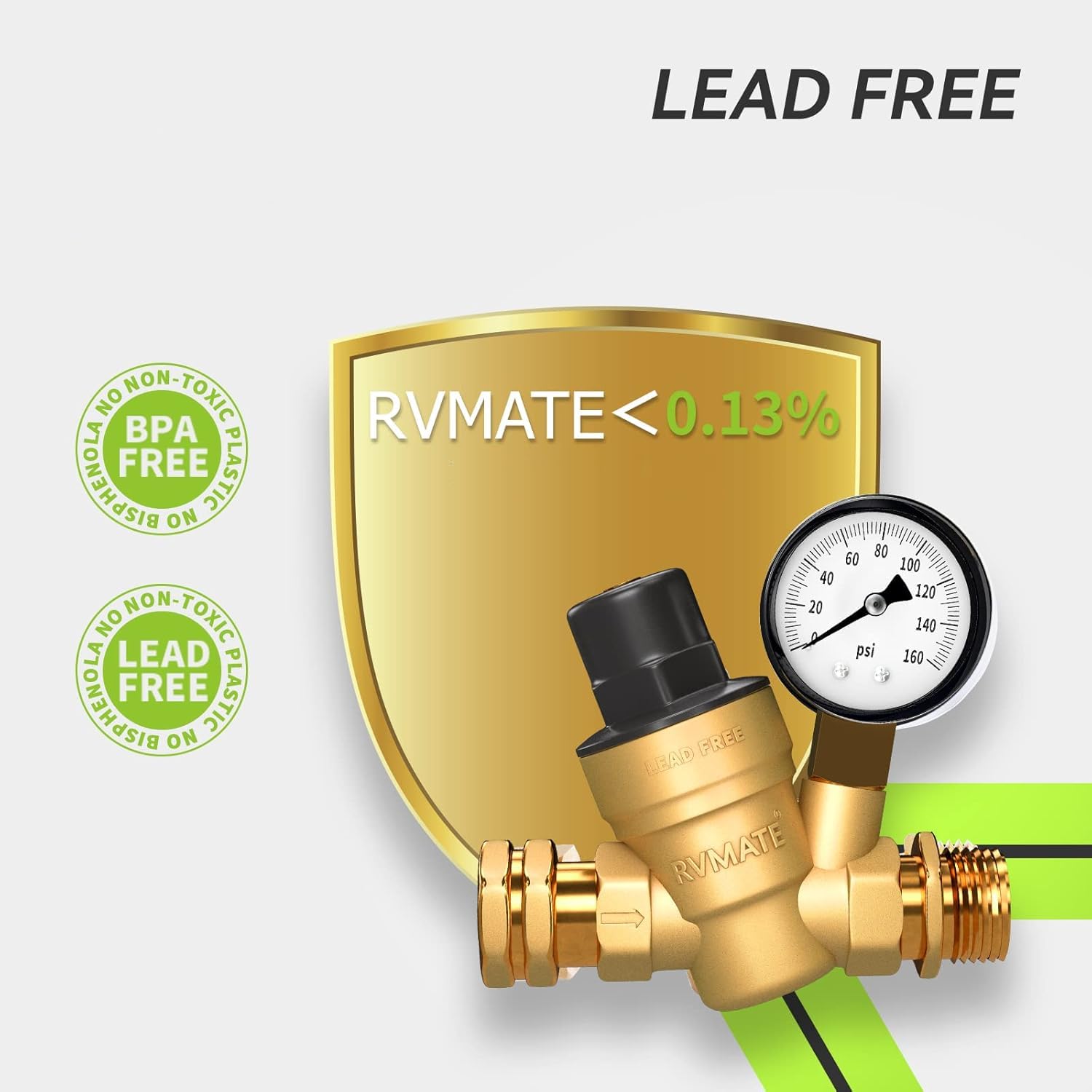Rvmate Rv Water Pressure Regulator, Brass Lead-Free Water Pressure Reducer Kit, Adjustable Valve With Inlet Screen Filter, For C