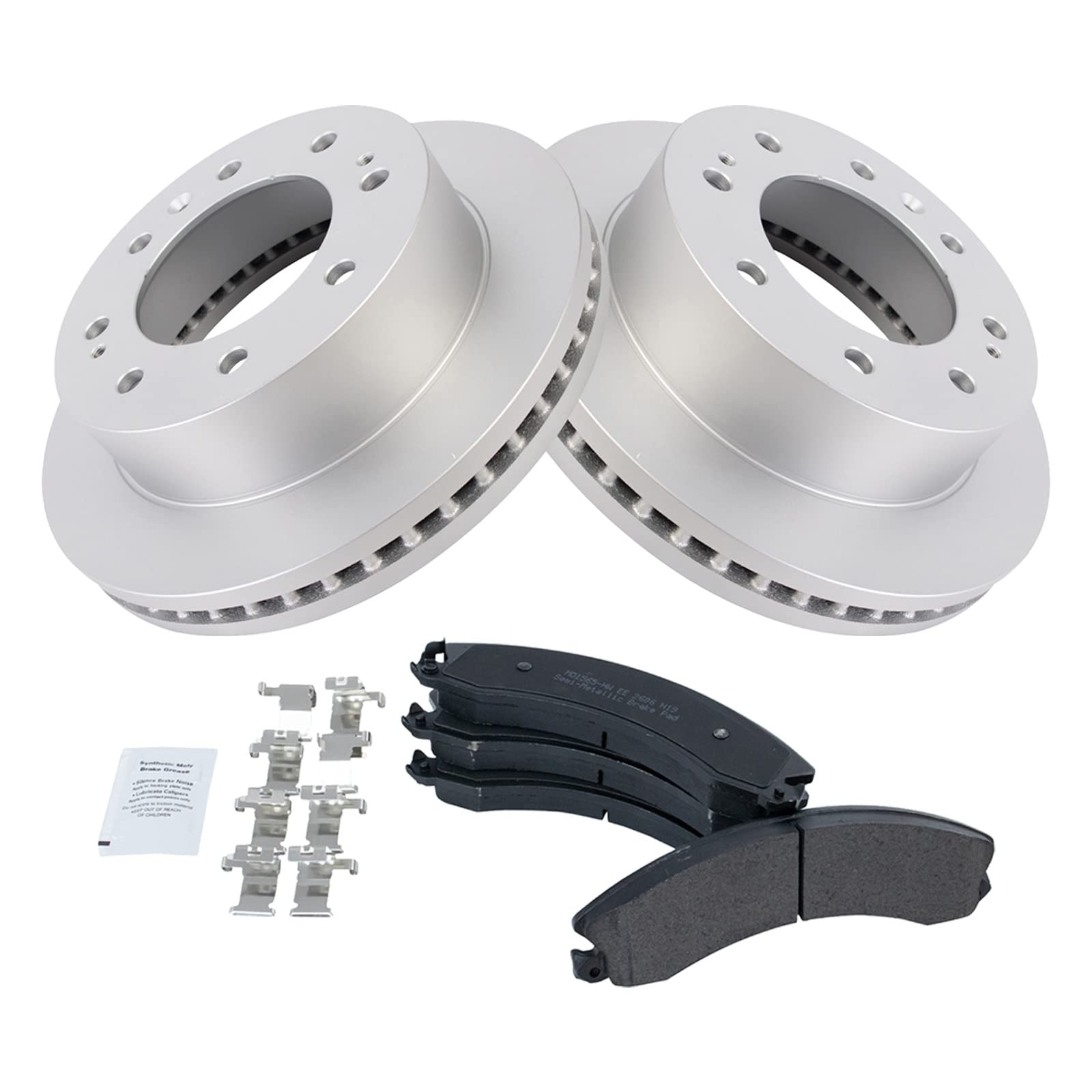 Trq Front Brake Pad & Rotor Kit Premium G-Coated Semi-Metallic Compatible With 2016-2019 Chevrolet Suburban 3500 Hd