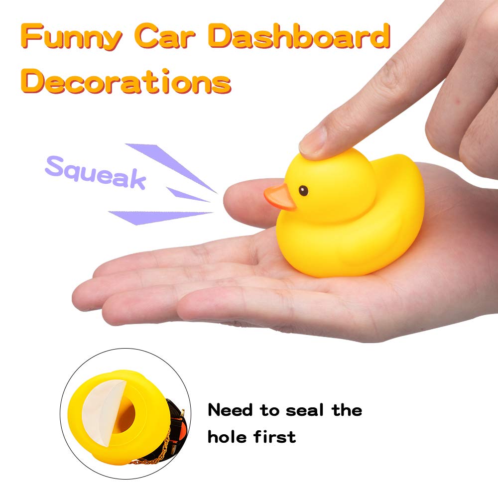 wonuu Rubber Duck Toy Car Ornaments Yellow Duck Car Dashboard Decorations with Propeller Helmet (2Pack-Beatle&8)