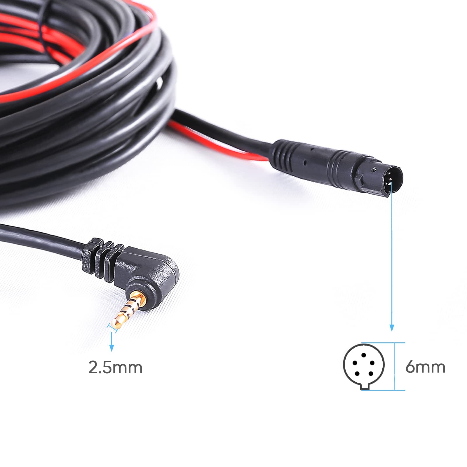Pixelman 23 Ft Dash Cam Rear Camera Cable, 5 Pin to 2.5mm Male Plug, Black, Compatible with Pick-ups, Trucks, RVs, SUVs, and Buses