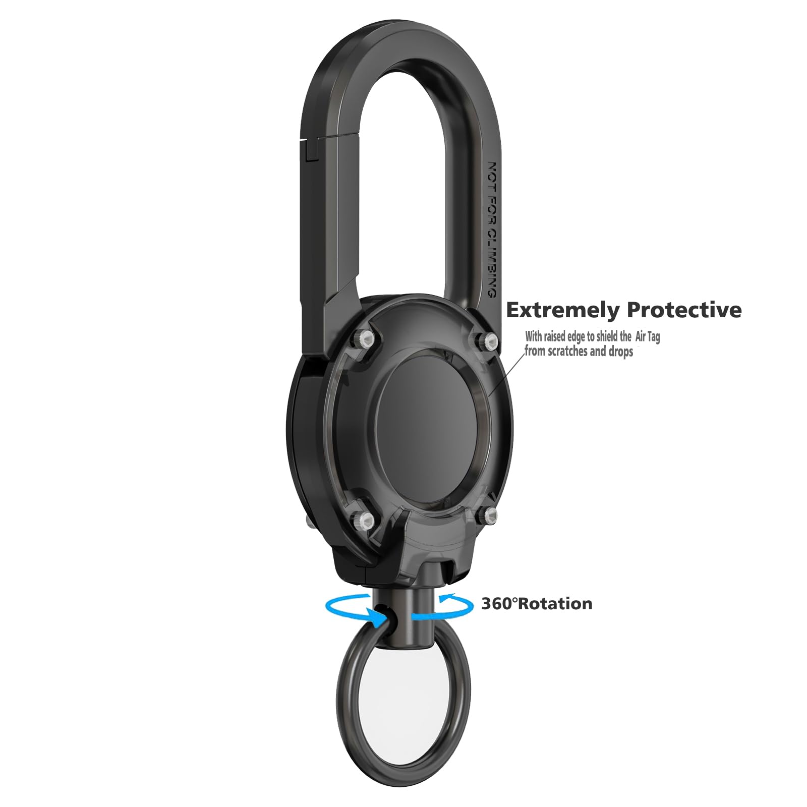 Eupterosaur Heavy Duty Carabiner Keychain with AirTag Holder, Aluminum, Black, 1 Pack