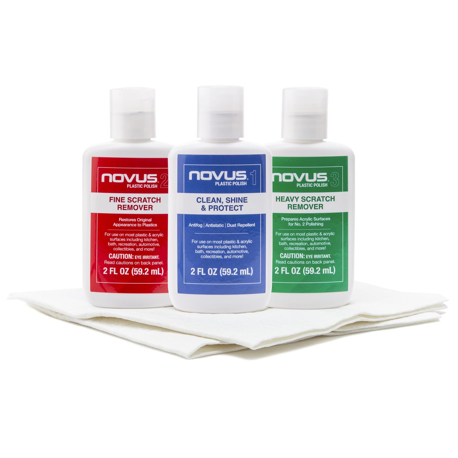 NOVUS-PK1-2  Plastic Clean & Shine #1, Fine Scratch Remover #2, Heavy Scratch Remover #3 and Polish Mates Pack  2 Ounce Bottles