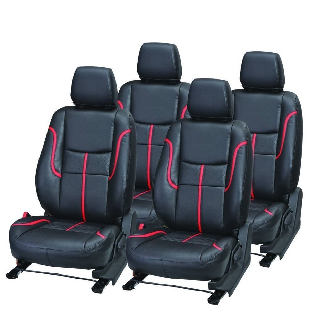Hi Art Black and Red Leatherette Custom Fit Seat Covers Compatible with Tata Indigo CS