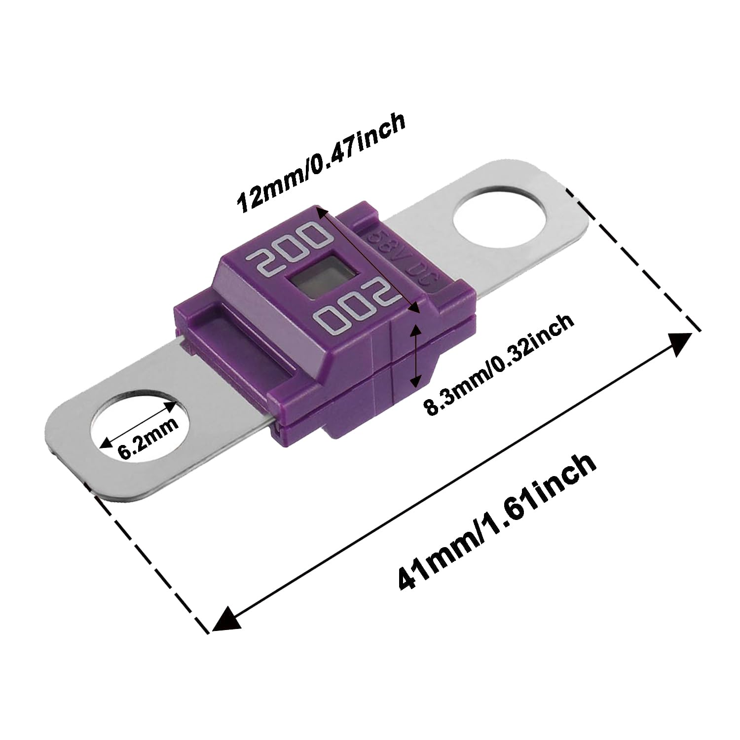 BOJACK 200A High Current Bolt-on Fuse - Pack of 5, Purple, Model BJ-UK-MIDIF-8, for Cars, Trucks, Buses, and Construction Vehicles