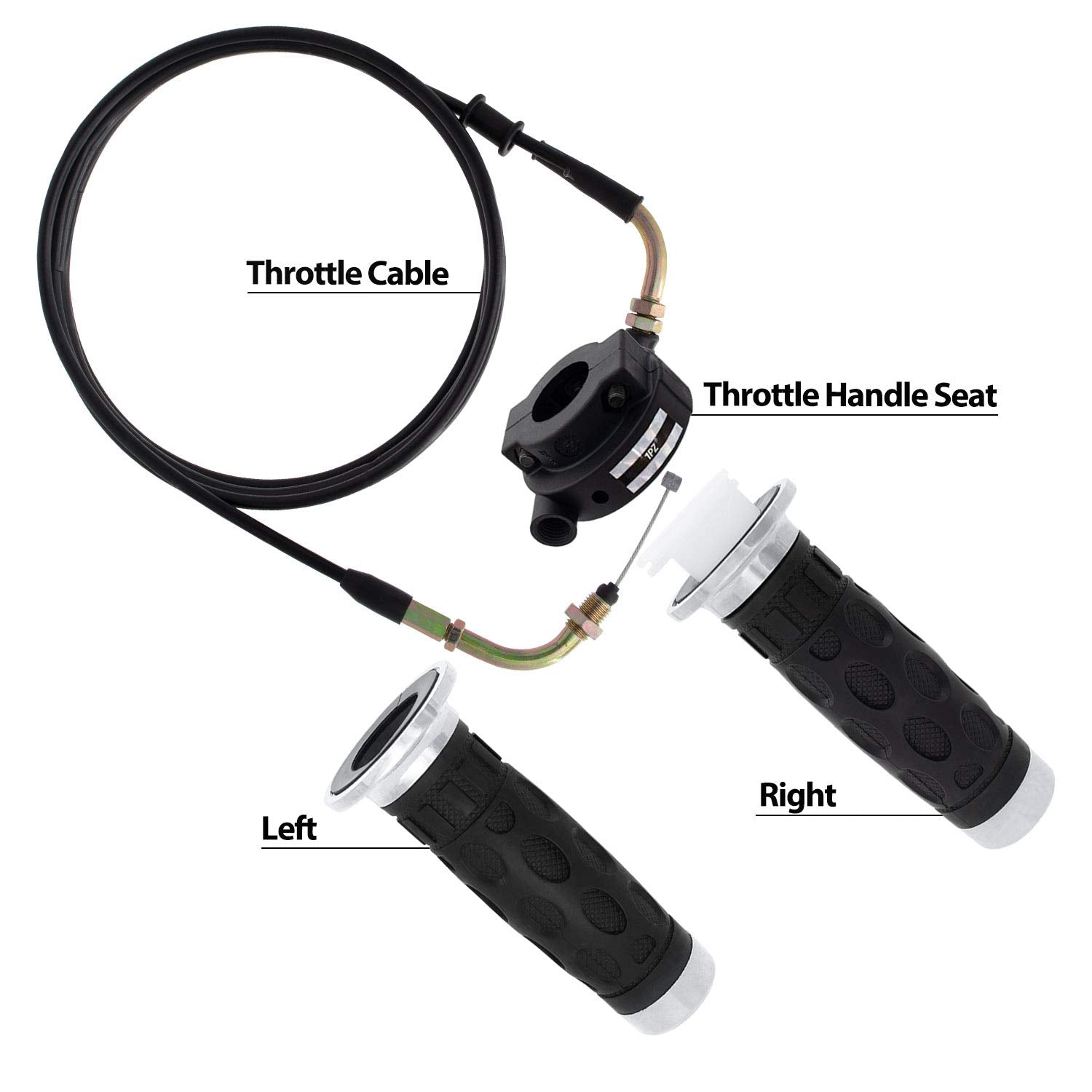 1PZ GS1-S78 Universal Throttle Twist Grip Set with Cable for 50cc-150cc Scooters, Black Plastic