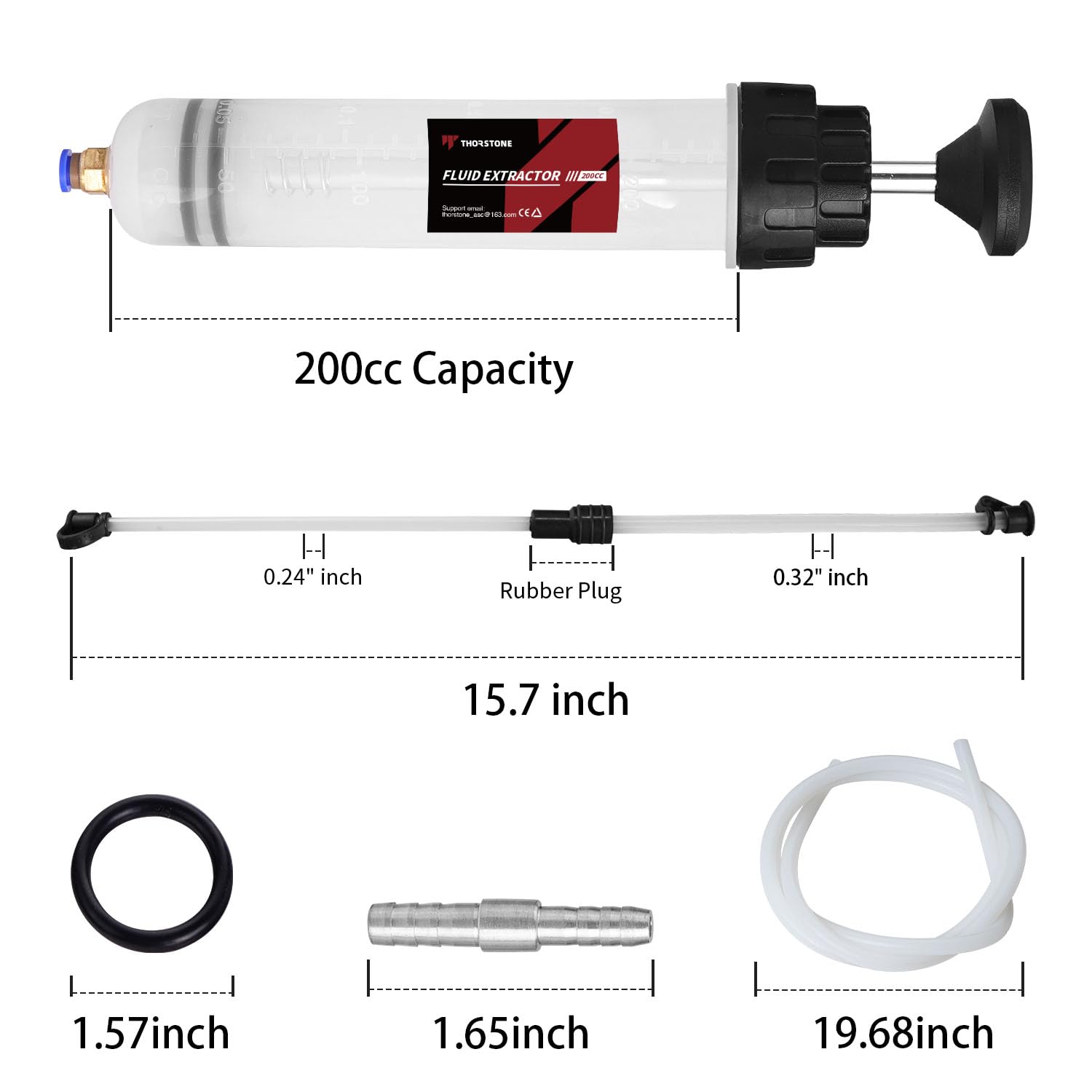 Thorstone Automotive Fluid Extractor Pump With Long Rubber Hose, Oil Change Syringe With Hose, Manual Fuel Suction & Filler, Flu