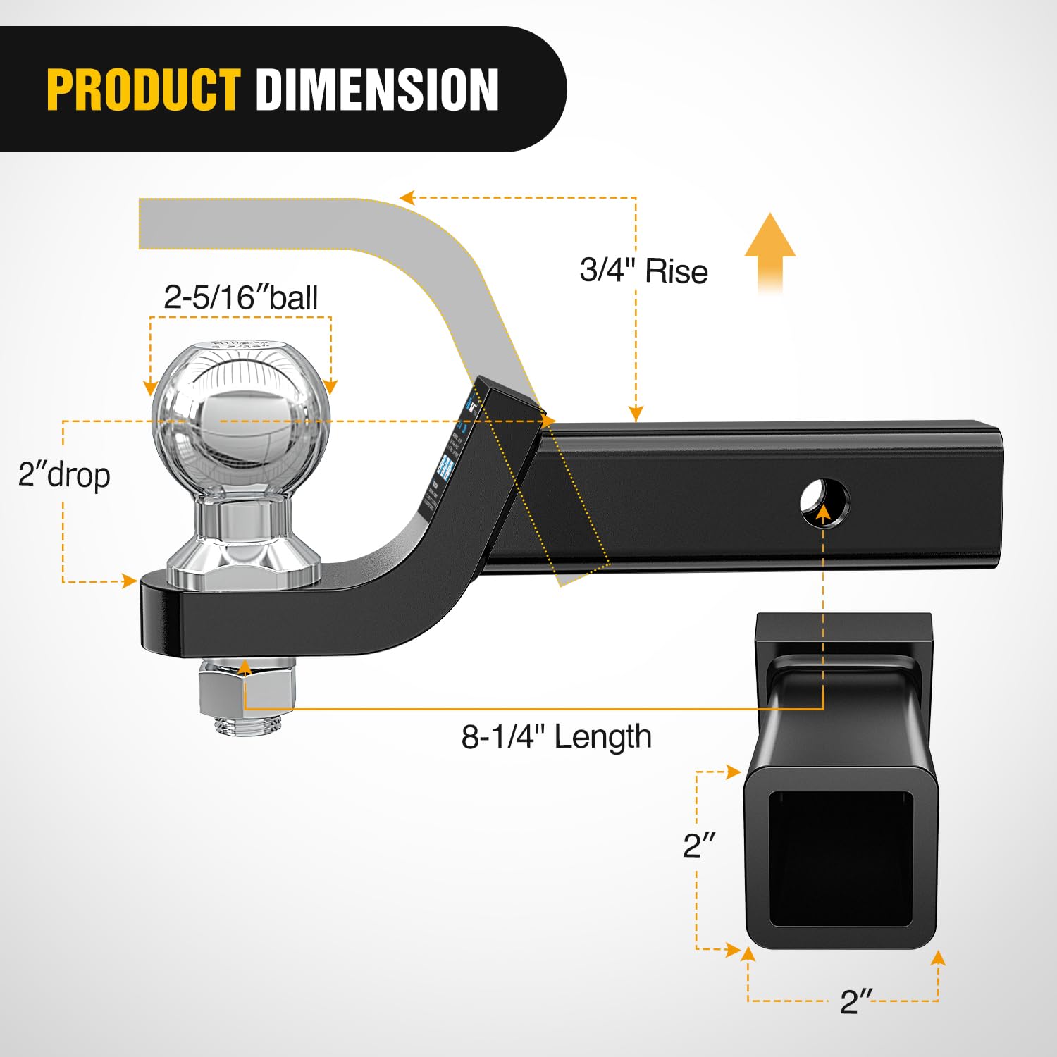 Nilight Trailer Hitch Ball Mount With 2-5/16Inch Trailer Ball & 5/8'' Hitch Pin Clip Fits 2-Inch Receiver 7500 Lbs 2'' Drop,2 Ye
