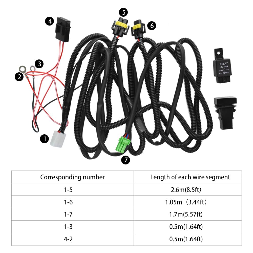 HUIQIAODS H11 Fog Light Wiring Harness with 40A Relay & Switch, Rubber, Fog Light Wire