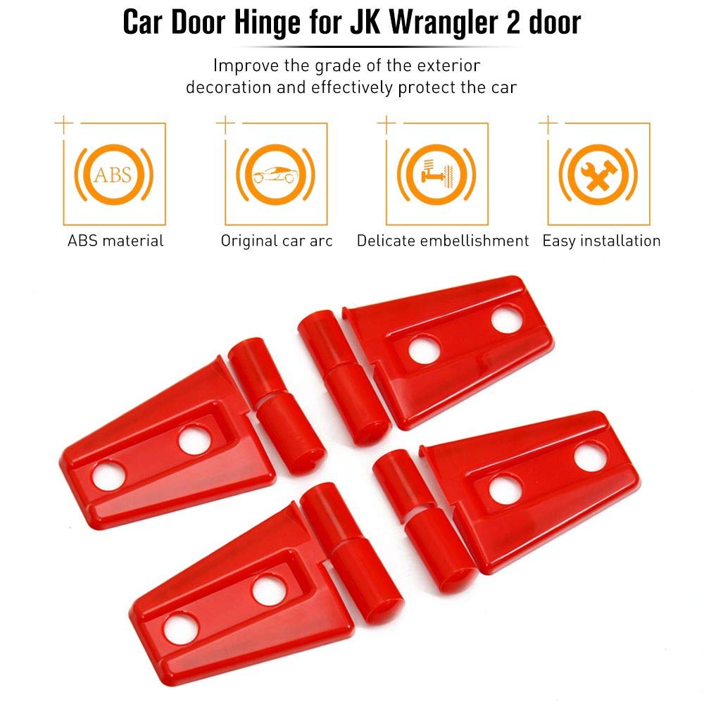 Cherocar Door Hinge Covers Protector Red Kit Fits For Jeep Wranlger Unlimited Rubicon Sahara Sports Accessories 2007-2018 Jk Jku