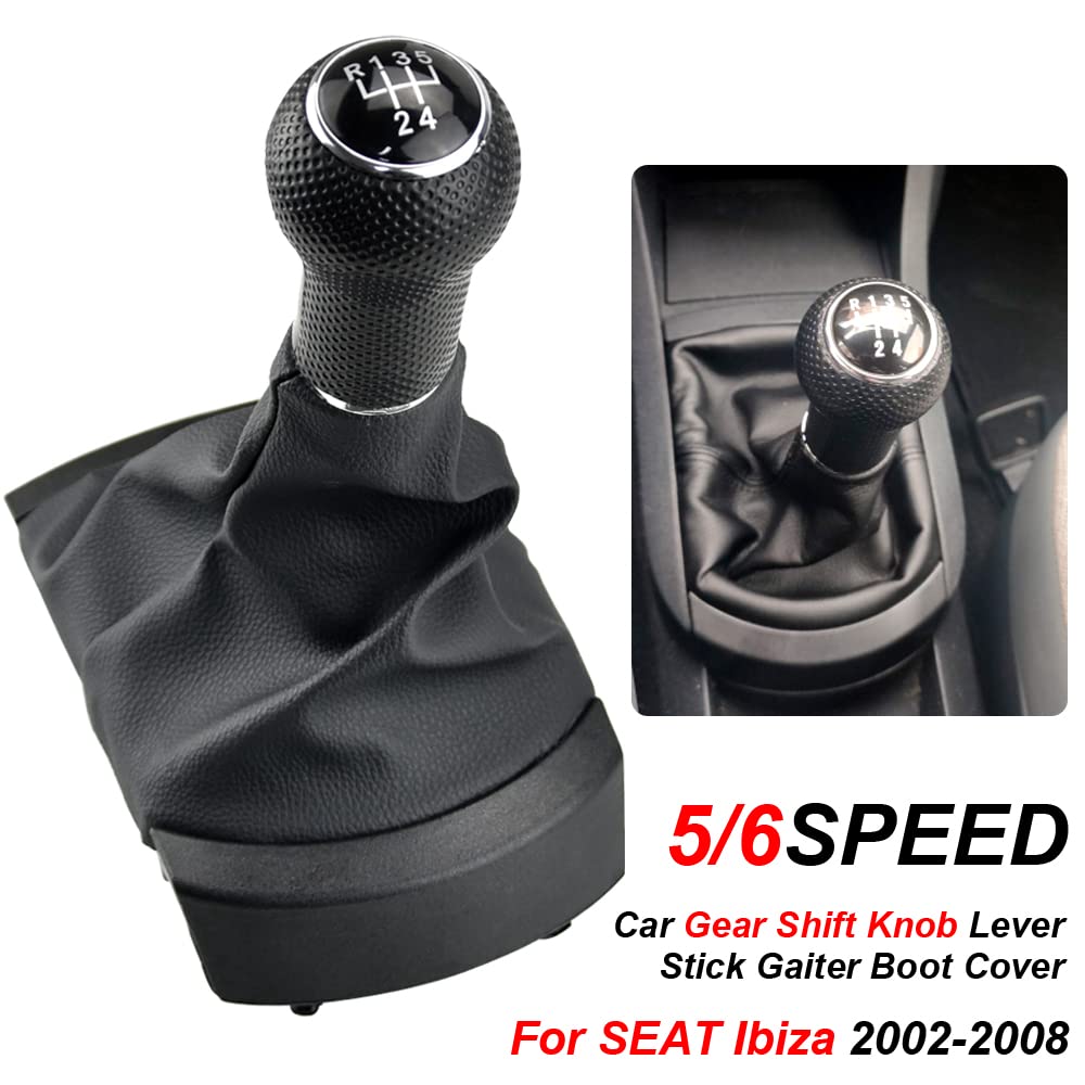 Qklsudua 5 Speed Car Gear Shift Knob Lever Stick Gaiter Boot Cover Collar Dust Cover Compatible With Se-At Ibi-Za 2002-2008